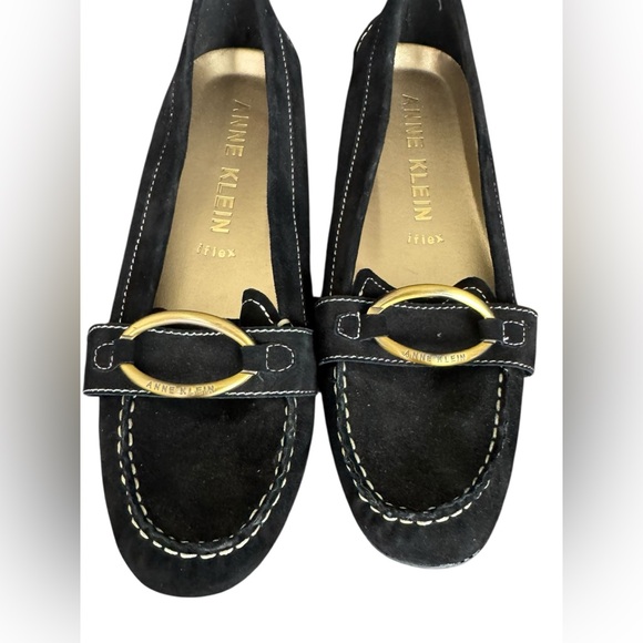 Anne Klein Black Suede Loafers / Gold Hardware | Size 11 NEW - Picture 6 of 8